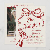 Whimsical Hand Drawn Bow Photo Graduation Party  Einladung (Vorne/Hinten)