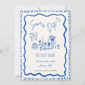 Whimsical Hand Drawn Bow Scribble Wavy Hochzeit Einladung (Vorderseite)