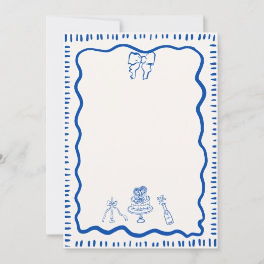 Whimsical Hand Drawn Bow Scribble Wavy Hochzeit Einladung (Rückseite)