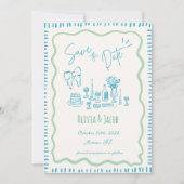 Whimsical Hand Drawn Bow Scribble Wavy Hochzeit Einladung (Vorderseite)