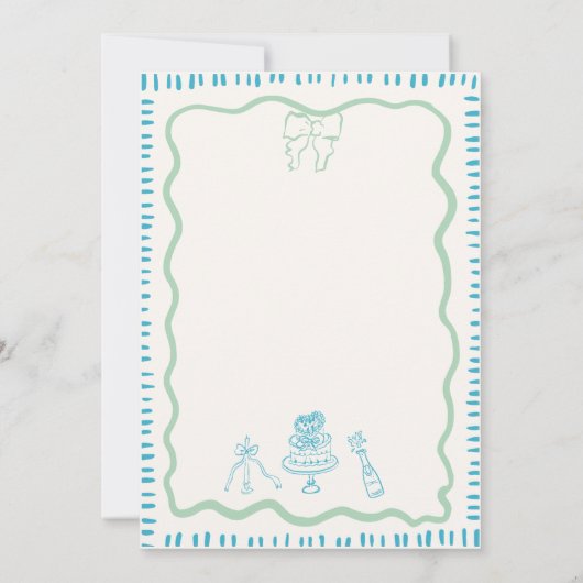 Whimsical Hand Drawn Bow Scribble Wavy Hochzeit Einladung (Rückseite)