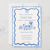 Whimsical Hand Drawn Bow Scribble Wavy Hochzeit Einladung (Vorderseite)