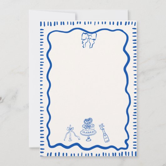 Whimsical Hand Drawn Bow Scribble Wavy Hochzeit Einladung (Rückseite)