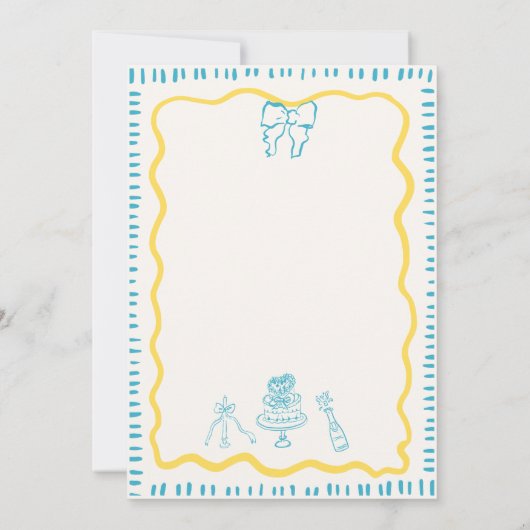 Whimsical Hand Drawn Bow Scribble Wavy Hochzeit Einladung (Rückseite)