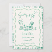 Whimsical Hand Drawn Bow Scribble Wavy Hochzeit Einladung (Vorderseite)