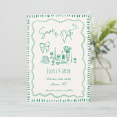 Whimsical Hand Drawn Bow Scribble Wavy Hochzeit Einladung (Stehend Vorderseite)