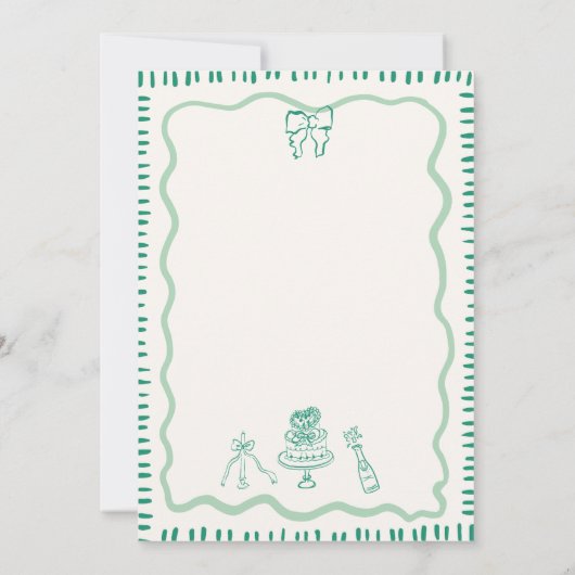 Whimsical Hand Drawn Bow Scribble Wavy Hochzeit Einladung (Rückseite)