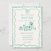 Whimsical Hand Drawn Bow Scribble Wavy Hochzeit Einladung (Vorderseite)