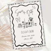 Whimsical Hand Drawn Bow Scribble Wavy Hochzeit Einladung