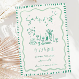 Whimsical Hand Drawn Bow Scribble Wavy Hochzeit Einladung