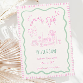 Whimsical Hand Drawn Bow Scribble Wavy Hochzeit Einladung