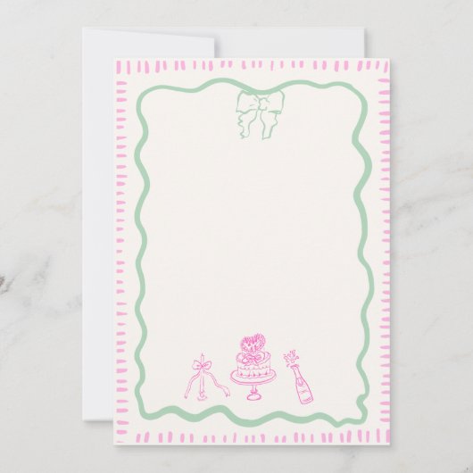 Whimsical Hand Drawn Bow Scribble Wavy Hochzeit Einladung (Rückseite)