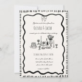 Whimsical Hand Drawn Bow Scribble Wavy Hochzeit Einladung (Vorderseite)