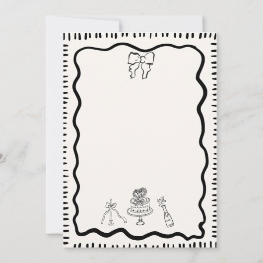 Whimsical Hand Drawn Bow Scribble Wavy Hochzeit Einladung (Rückseite)