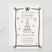 Whimsical Hand Drawn Bow Scribble Wedding Einladung (Vorderseite)