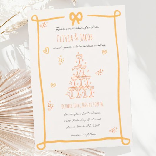 Whimsical Hand Drawn Bow Scribble Wedding Einladung