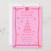 Whimsical Hand Drawn Bow Scribble Wedding Einladung (Vorderseite)