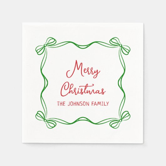 Whimsical Hand Drawn Bow Weihnachtsgeschenk Serviette (Vorderseite)