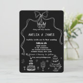 Whimsical Hand Drawn Bow Zeichnend Quirky Wedding Einladung (Stehend Vorderseite)