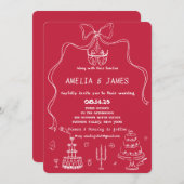 Whimsical Hand Drawn Bow Zeichnend Quirky Wedding Einladung (Vorne/Hinten)