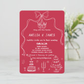 Whimsical Hand Drawn Bow Zeichnend Quirky Wedding Einladung (Stehend Vorderseite)