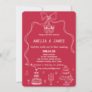 Whimsical Hand Drawn Bow Zeichnend Quirky Wedding  Einladung