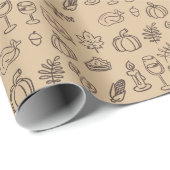 Whimsical Hand Drawn Brown Doodle Erntedank Geschenkpapier (Rolleneckpunkt)
