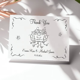 Whimsical Hand Drawn Car Hochzeit Danke Karte