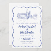 Whimsical Hand Drawn Castle Illustration Hochzeit Einladung (Vorne/Hinten)