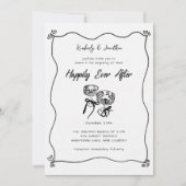 Whimsical Hand Drawn Champagne Brillen Hochzeit Einladung (Vorderseite)