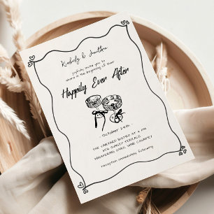 Whimsical Hand Drawn Champagne Brillen Hochzeit Einladung