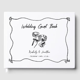 Whimsical Hand Drawn Champagne Brillen Hochzeit Gästebuch
