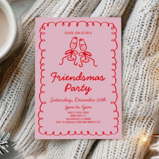 Whimsical Hand Drawn Champagne Friendsmas Party Einladung