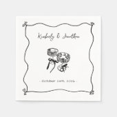 Whimsical Hand Drawn Champagne Hochzeit Serviette (Vorderseite)