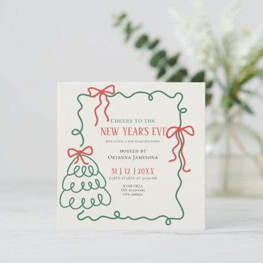 Whimsical Hand Drawn Champagne New Years Eve Party Einladung (Stehend Vorderseite)