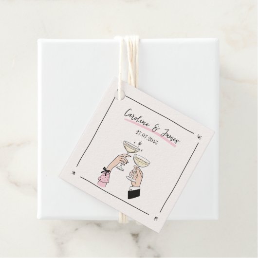 Whimsical Hand Drawn Champagne Toast Wedding Geschenkanhänger (Beispiel)