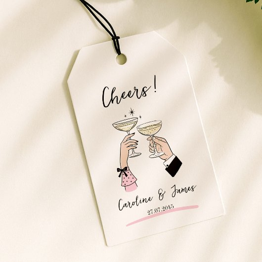 Whimsical Hand Drawn Champagne Toast Wedding Geschenkanhänger
