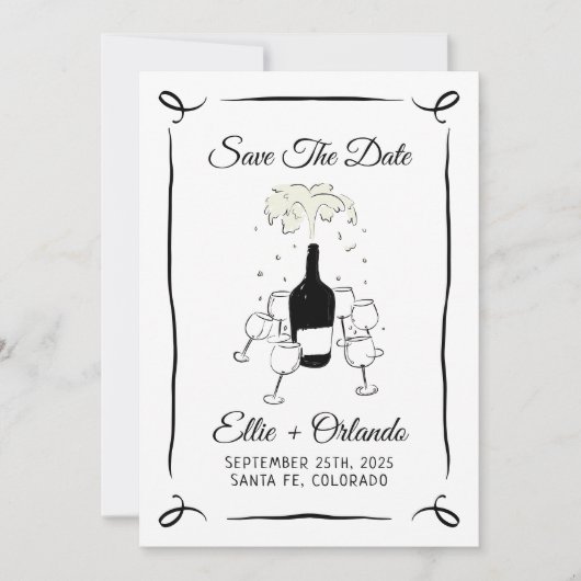 Whimsical Hand Drawn Champagner Tower Save the Dat Einladung (Vorderseite)