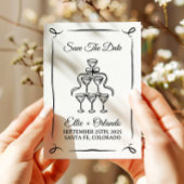 Whimsical Hand Drawn Champagner Tower Save the Dat Einladung