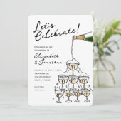 Whimsical Hand Drawn Champagner Tower Wedding Einladung (Stehend Vorderseite)