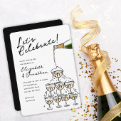 Whimsical Hand Drawn Champagner Tower Wedding Einladung