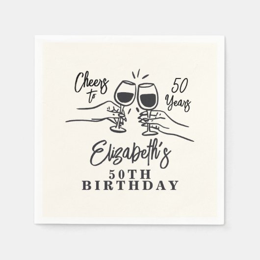 Whimsical Hand Drawn Cheers to 50 Years Birthday  Serviette (Vorderseite)