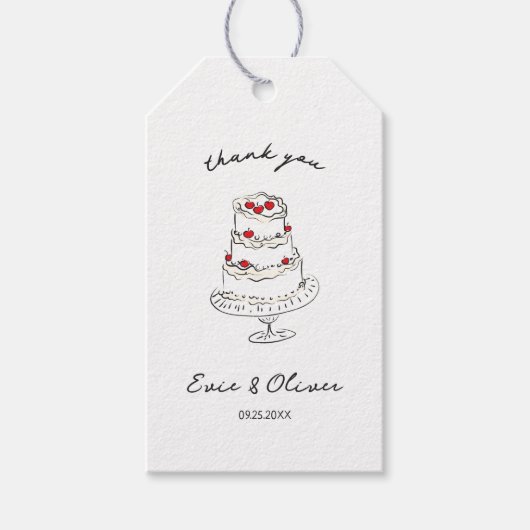 Whimsical Hand Drawn Cherry Cake Hochzeit Vielen D Geschenkanhänger (Vorderseite)