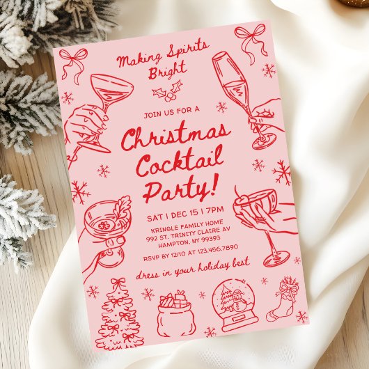 Whimsical Hand Drawn Christmas Cocktail Party Einladung
