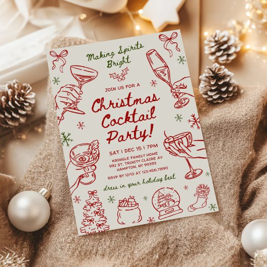 Whimsical Hand Drawn Christmas Cocktail Party Einladung