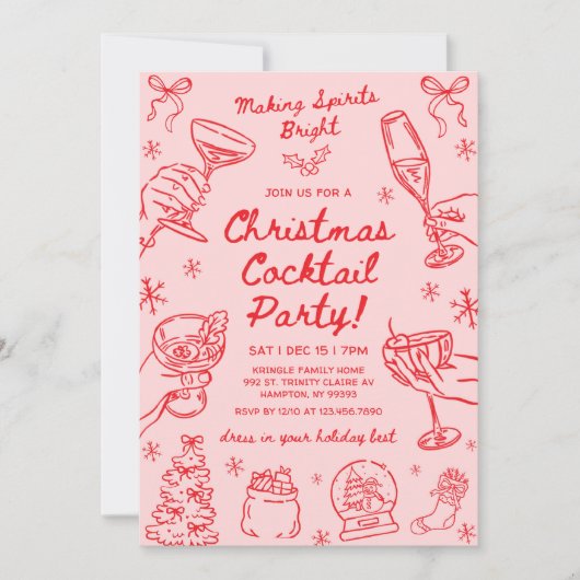 Whimsical Hand Drawn Christmas Cocktail Party Einladung (Vorderseite)
