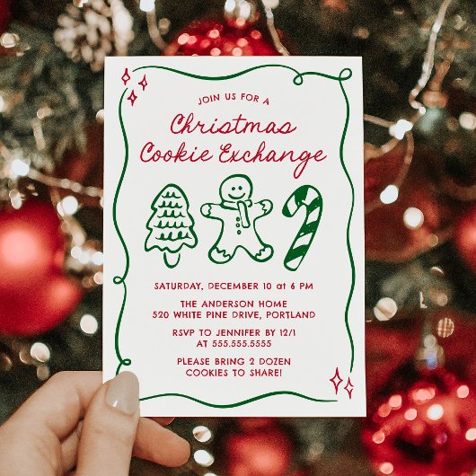 Whimsical Hand-Drawn Christmas Cookie Exchange Einladung