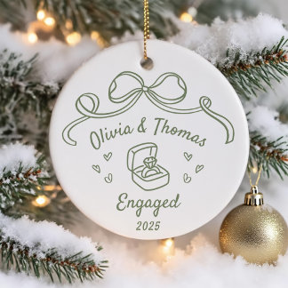 Whimsical Hand Drawn Christmas Engaged Keramik Ornament