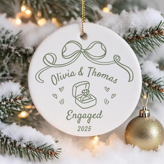 Whimsical Hand Drawn Christmas Engaged Keramik Ornament