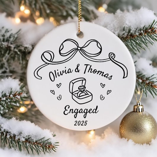 Whimsical Hand Drawn Christmas Engaged Keramik Ornament